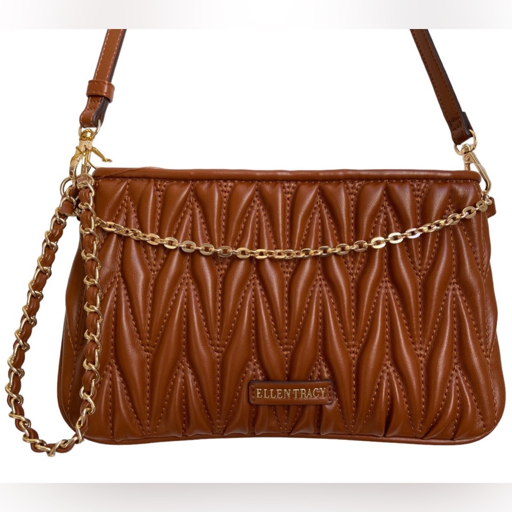 Ellen Tracy Crossbody bag - Chevron Quilted Collection with detachable strap